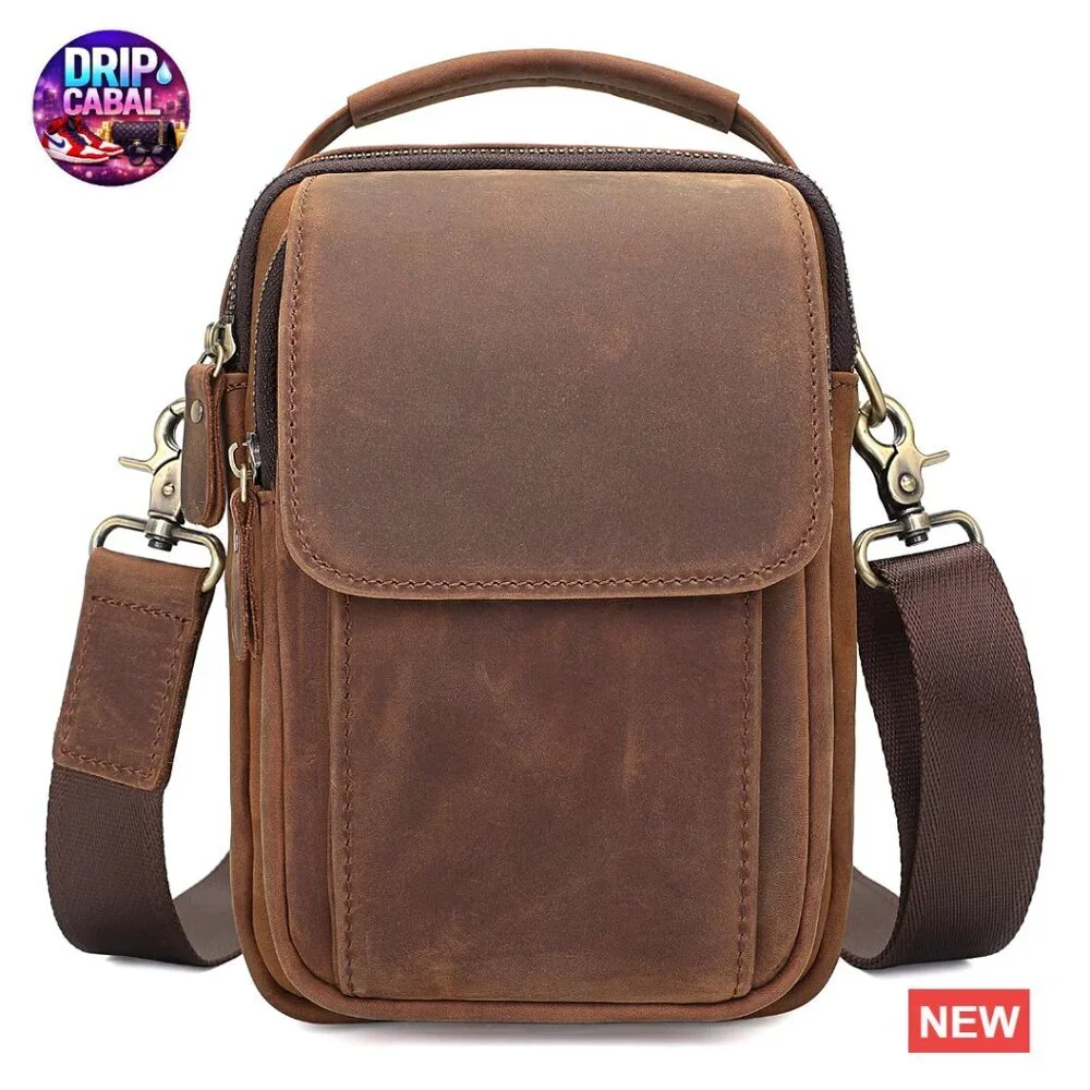 Leather Small Messenger Bag Crossbody Shoulder Sling Travel Daypack